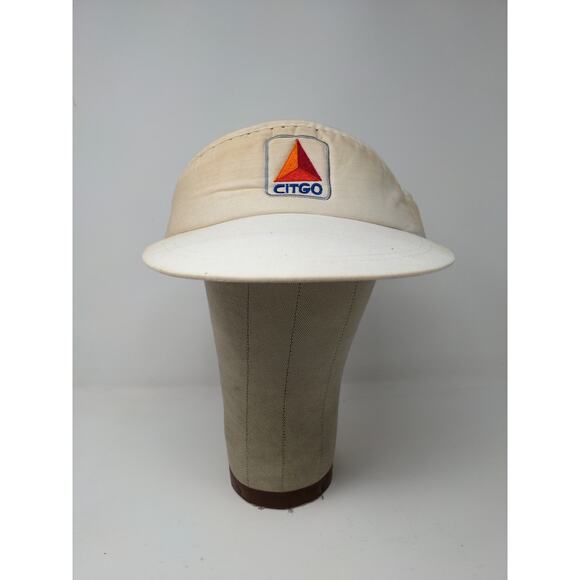 Citgo Gas Sun Visor Slideback Hat White Heavy Stains Embroidered - Picture 2 of 9
